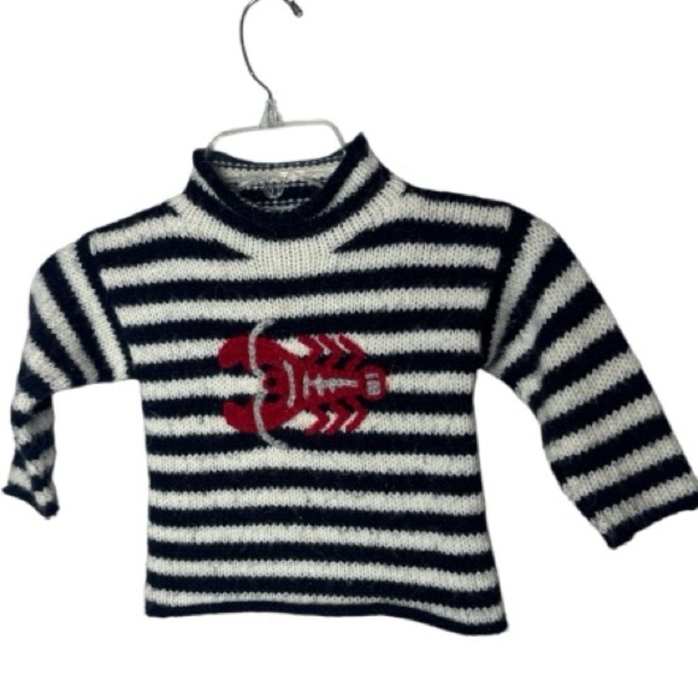 American South Side Alpaca Kids Navy and White Stripe Lobster Sweater. Small.